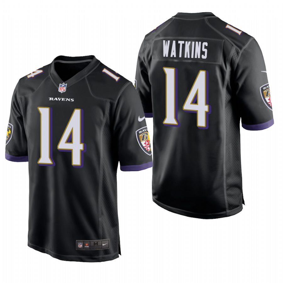 Men Baltimore Ravens #14 Sammy Watkins Nike Black Game NFL Jersey